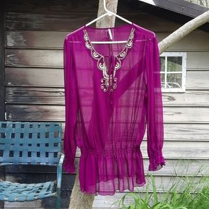 Sheer vibrant purple vampire fantasy bohemian flowing top